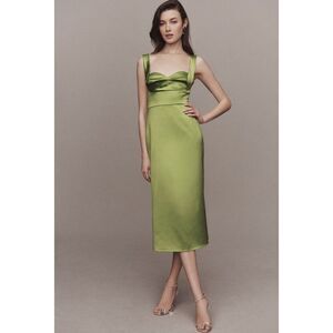 BHLDN Leah Sleeveless Sweetheart Stretch Satin Midi Dress Green Size Large